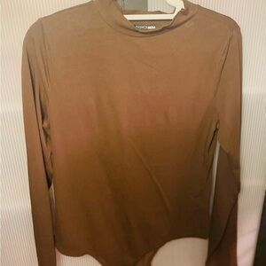 Crew neck long sleeve body suit-brown